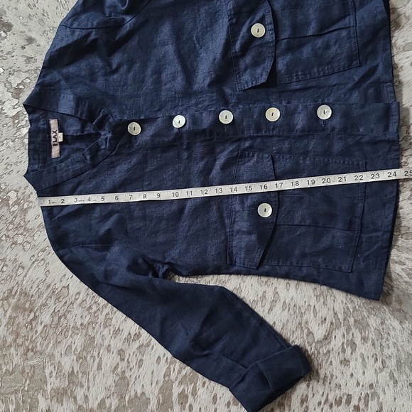 Flax Linen Collarless Button Down Shirt Jacket Roll Sleeve Sz4-6 - Picture 6 of 7